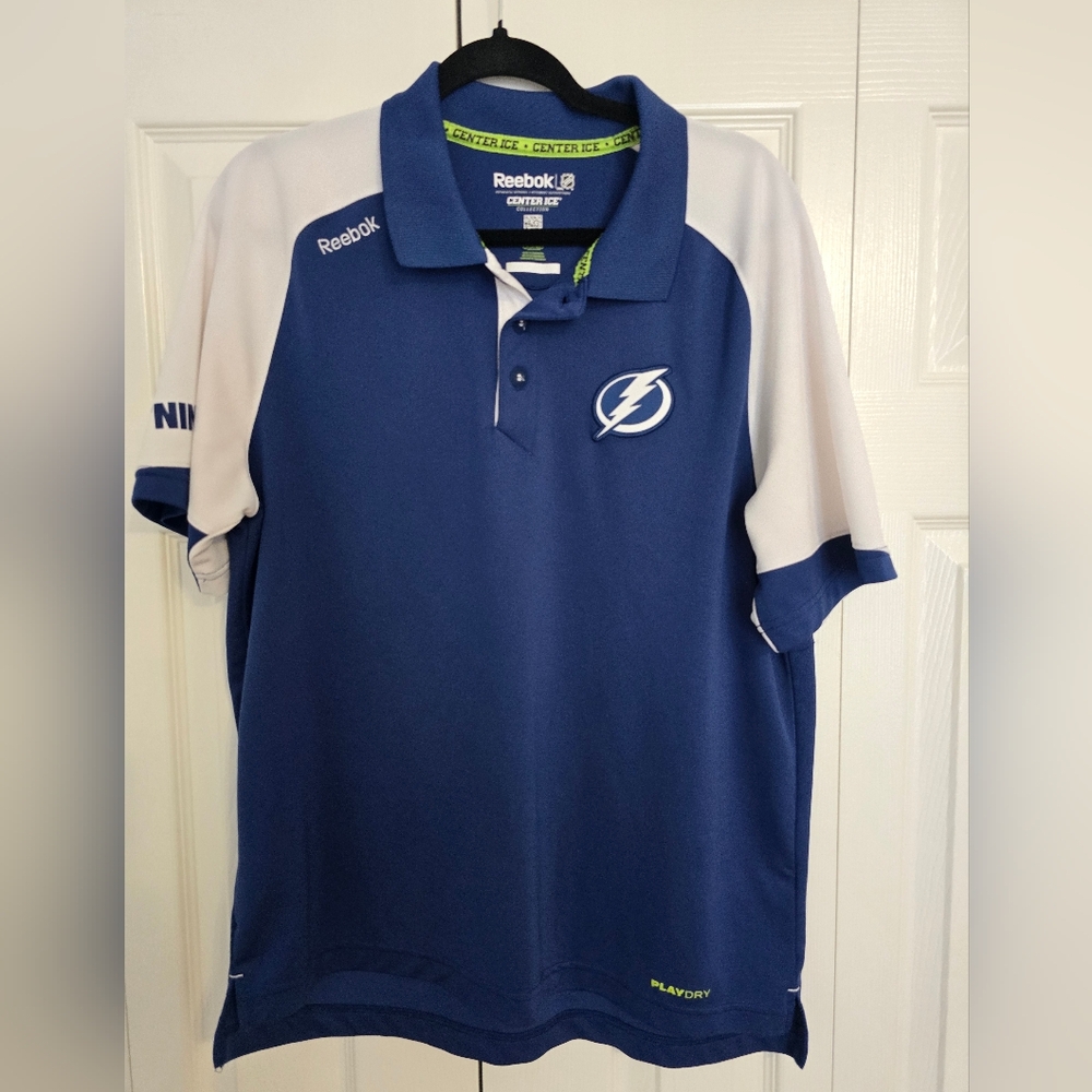 Reebok Lightning Blue and White Men's Polo Shirt Size L
